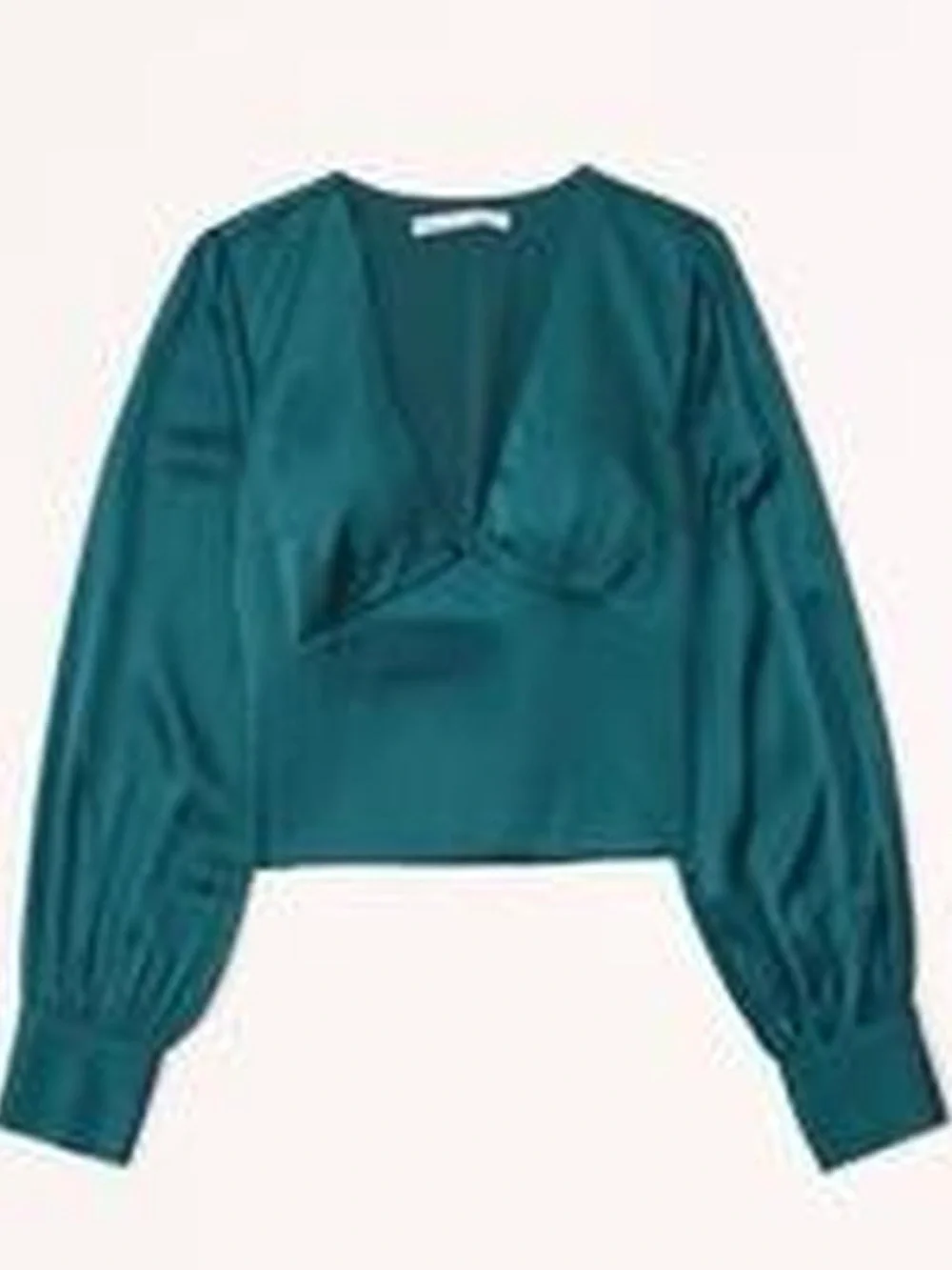 Abercrombie Long-Sleeve Satin Puff Sleeve Top Green Small